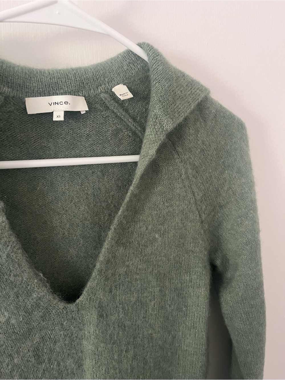 Vince Brushed Polo Alpaca Sweater Sage Green Polo V-Neck XS - Picture 5 of 14